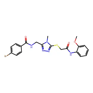 4-bromo-N-[[5-[2-(2-methoxyanilino)-2-oxoethyl]sulfanyl-4-methyl-1,2,4-triazol-3-yl]methyl]benzamide structure