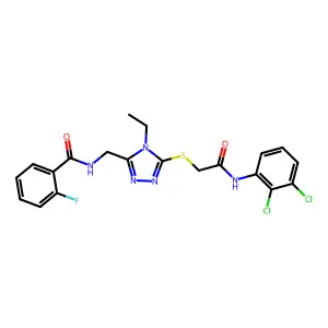 N-[[5-[2-(2,3-dichloroanilino)-2-oxoethyl]sulfanyl-4-ethyl-1,2,4-triazol-3-yl]methyl]-2-fluorobenzamide structure