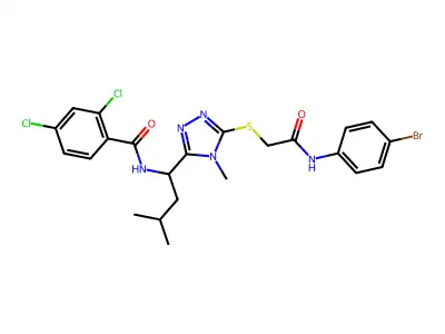 N-[1-[5-[2-(4-bromoanilino)-2-oxoethyl]sulfanyl-4-methyl-1,2,4-triazol-3-yl]-3-methylbutyl]-2,4-dichlorobenzamide structure