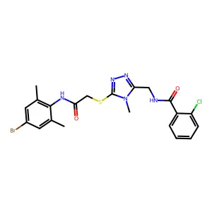 N-[[5-[2-(4-bromo-2,6-dimethylanilino)-2-oxoethyl]sulfanyl-4-methyl-1,2,4-triazol-3-yl]methyl]-2-chlorobenzamide structure