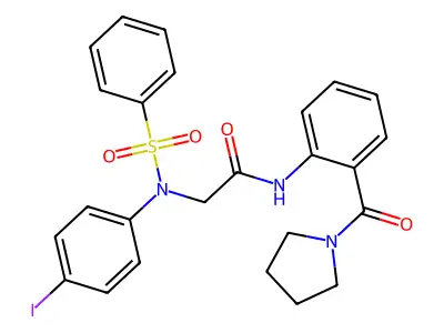 2-[N-(benzenesulfonyl)-4-iodoanilino]-N-[2-(pyrrolidine-1-carbonyl)phenyl]acetamide structure