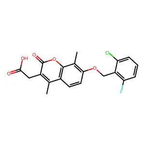 {7-[(2-chloro-6-fluorobenzyl)oxy]-4,8-dimethyl-2-oxo-2H-chromen-3-yl}acetic acid structure
