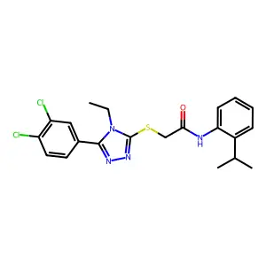 2-[[5-(3,4-dichlorophenyl)-4-ethyl-1,2,4-triazol-3-yl]sulfanyl]-N-(2-propan-2-ylphenyl)acetamide structure