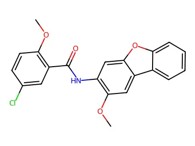 5-chloro-2-methoxy-N-(2-methoxydibenzofuran-3-yl)benzamide structure