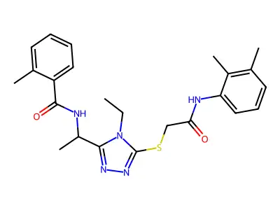 N-[1-[5-[2-(2,3-dimethylanilino)-2-oxoethyl]sulfanyl-4-ethyl-1,2,4-triazol-3-yl]ethyl]-2-methylbenzamide structure