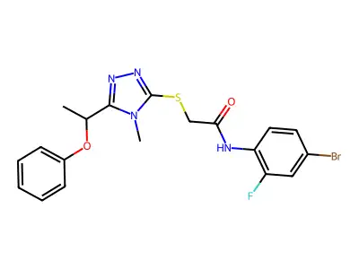 N-(4-bromo-2-fluorophenyl)-2-[[4-methyl-5-(1-phenoxyethyl)-1,2,4-triazol-3-yl]sulfanyl]acetamide structure