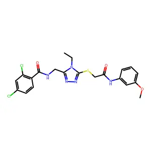 2,4-dichloro-N-[[4-ethyl-5-[2-(3-methoxyanilino)-2-oxoethyl]sulfanyl-1,2,4-triazol-3-yl]methyl]benzamide structure