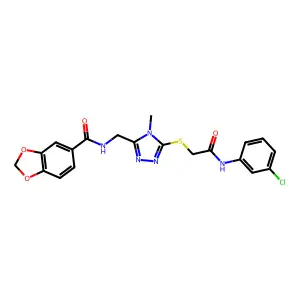 N-[[5-[2-(3-chloroanilino)-2-oxoethyl]sulfanyl-4-methyl-1,2,4-triazol-3-yl]methyl]-1,3-benzodioxole-5-carboxamide structure