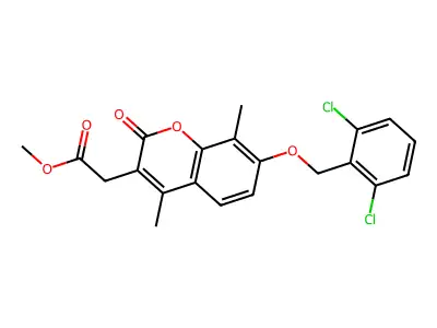 methyl {7-[(2,6-dichlorobenzyl)oxy]-4,8-dimethyl-2-oxo-2H-chromen-3-yl}acetate structure