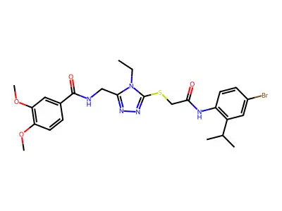 N-({5-[(2-{[4-bromo-2-(propan-2-yl)phenyl]amino}-2-oxoethyl)sulfanyl]-4-ethyl-4H-1,2,4-triazol-3-yl}methyl)-3,4-dimethoxybenzamide structure