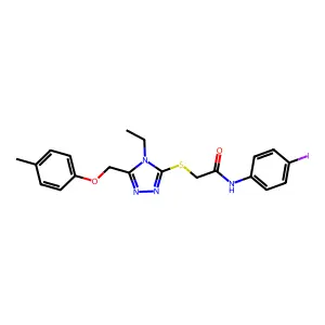 2-[[4-ethyl-5-[(4-methylphenoxy)methyl]-1,2,4-triazol-3-yl]sulfanyl]-N-(4-iodophenyl)acetamide structure