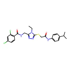2,4-dichloro-N-({4-ethyl-5-[(2-oxo-2-{[4-(propan-2-yl)phenyl]amino}ethyl)sulfanyl]-4H-1,2,4-triazol-3-yl}methyl)benzamide structure