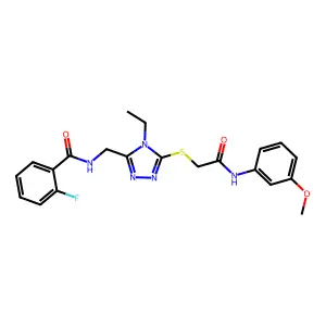 N-[[4-ethyl-5-[2-(3-methoxyanilino)-2-oxoethyl]sulfanyl-1,2,4-triazol-3-yl]methyl]-2-fluorobenzamide structure