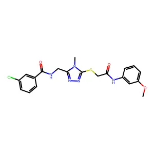 3-chloro-N-[[5-[2-(3-methoxyanilino)-2-oxoethyl]sulfanyl-4-methyl-1,2,4-triazol-3-yl]methyl]benzamide structure