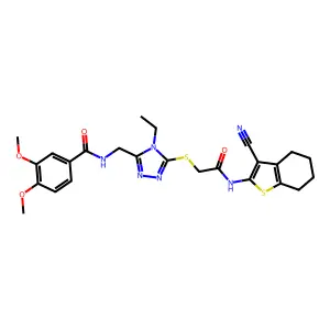 N-[[5-[2-[(3-cyano-4,5,6,7-tetrahydro-1-benzothiophen-2-yl)amino]-2-oxoethyl]sulfanyl-4-ethyl-1,2,4-triazol-3-yl]methyl]-3,4-dimethoxybenzamide structure