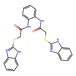 N,N'-1,2-phenylenebis[2-(1H-benzimidazol-2-ylthio)acetamide] structure