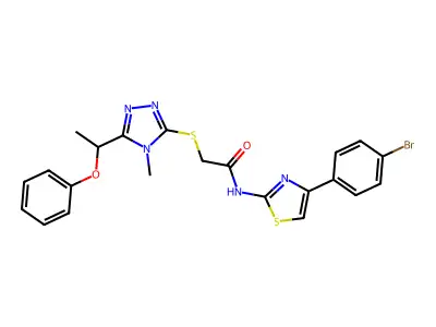 N-[4-(4-bromophenyl)-1,3-thiazol-2-yl]-2-[[4-methyl-5-(1-phenoxyethyl)-1,2,4-triazol-3-yl]sulfanyl]acetamide structure
