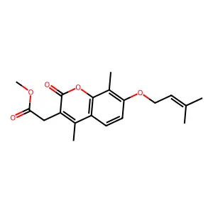 methyl 2-{4,8-dimethyl-7-[(3-methyl-2-butenyl)oxy]-2-oxo-2H-chromen-3-yl}acetate structure
