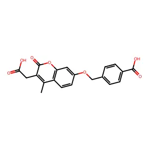 4-({[3-(carboxymethyl)-4-methyl-2-oxo-2H-chromen-7-yl]oxy}methyl)benzoic acid structure
