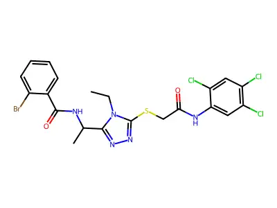 2-bromo-N-{1-[4-ethyl-5-({2-oxo-2-[(2,4,5-trichlorophenyl)amino]ethyl}sulfanyl)-4H-1,2,4-triazol-3-yl]ethyl}benzamide structure