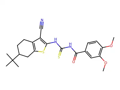 N-[(6-tert-butyl-3-cyano-4,5,6,7-tetrahydro-1-benzothiophen-2-yl)carbamothioyl]-3,4-dimethoxybenzamide structure