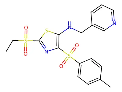 2-ethylsulfonyl-4-(4-methylphenyl)sulfonyl-N-(pyridin-3-ylmethyl)-1,3-thiazol-5-amine structure