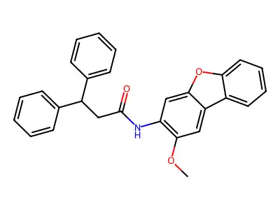 N-(2-methoxydibenzofuran-3-yl)-3,3-diphenylpropanamide structure