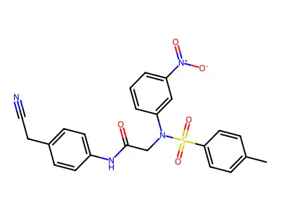 N-[4-(cyanomethyl)phenyl]-2-(N-(4-methylphenyl)sulfonyl-3-nitroanilino)acetamide structure
