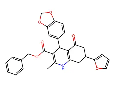benzyl 4-(1,3-benzodioxol-5-yl)-7-(furan-2-yl)-2-methyl-5-oxo-1,4,5,6,7,8-hexahydroquinoline-3-carboxylate structure