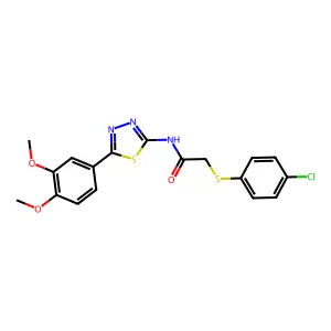 2-(4-chlorophenyl)sulfanyl-N-[5-(3,4-dimethoxyphenyl)-1,3,4-thiadiazol-2-yl]acetamide structure