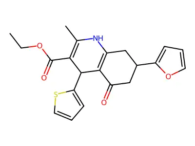 ethyl 7-(furan-2-yl)-2-methyl-5-oxo-4-(thiophen-2-yl)-1,4,5,6,7,8-hexahydroquinoline-3-carboxylate structure