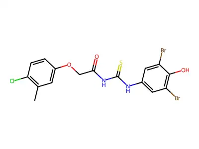 2-(4-chloro-3-methylphenoxy)-N-[(3,5-dibromo-4-hydroxyphenyl)carbamothioyl]acetamide structure