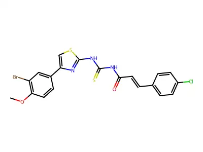 N-[[4-(3-bromo-4-methoxyphenyl)-1,3-thiazol-2-yl]carbamothioyl]-3-(4-chlorophenyl)prop-2-enamide structure