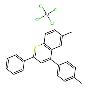 6-Methyl-4-(4-methylphenyl)-2-phenylthiochromenylium;tetrachloroiron structure