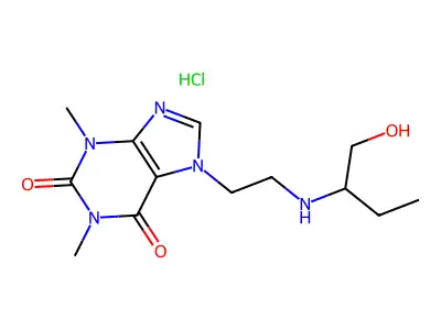 (RS)-2-N-(Theophyllinyl-7'-ethyl)-amino-1-butanol hydrochloride structure