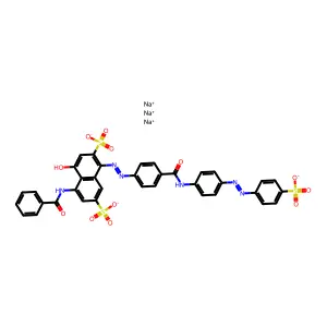 2, 5-(benzoylamino-4-hydroxy-1- [[4-[[[4-[(4-sulfophenyl)azo]phenyl]amino]carbonyl]phenyl]azo]-, trisodium salt structure