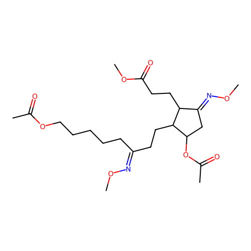 Cyclopentanepropanoic acid, 3-(acetyloxy)-2-[8-(acetyloxy)-3-(methoxyimino)octyl]-5-(methoxyimino)-, methyl ester structure