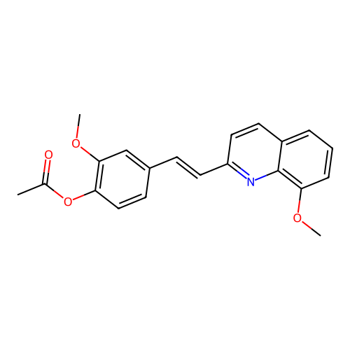 2-methoxy-4-[(E)-2-(8-methoxyquinolin-2-yl)ethenyl]phenyl acetate structure