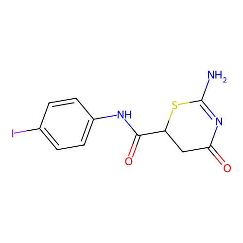 2-amino-N-(4-iodophenyl)-4-oxo-5,6-dihydro-4H-1,3-thiazine-6-carboxamide structure