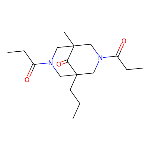1-Methyl-3,7-dipropanoyl-5-propyl-3,7-diazabicyclo[3.3.1]nonan-9-one structure