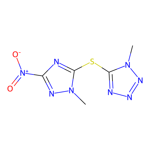 1-methyl-5-[(1-methyl-3-nitro-1H-1,2,4-triazol-5-yl)sulfanyl]-1H-tetrazole structure