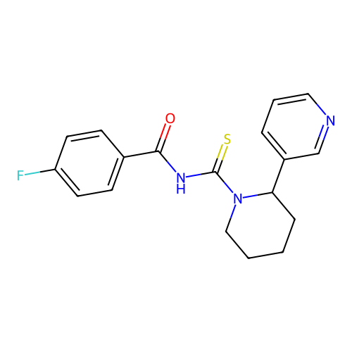 4-fluoro-N-[[2-(3-pyridinyl)-1-piperidinyl]-sulfanylidenemethyl]benzamide structure