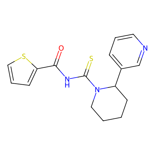 N-(2-(pyridin-3-yl)piperidine-1-carbonothioyl)thiophene-2-carboxamide structure
