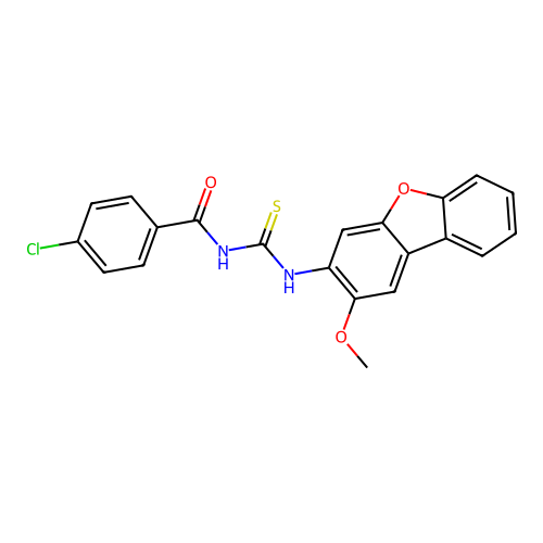4-chloro-N-((2-methoxydibenzo[b,d]furan-3-yl)carbamothioyl)benzamide structure
