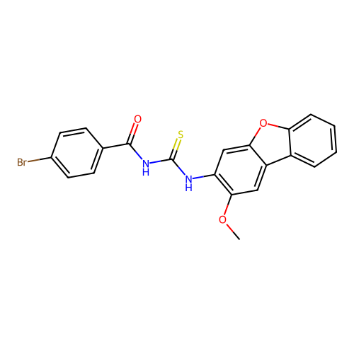 4-bromo-N-((2-methoxydibenzo[b,d]furan-3-yl)carbamothioyl)benzamide structure