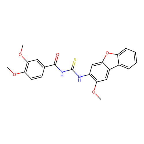 3,4-dimethoxy-N-((2-methoxydibenzo[b,d]furan-3-yl)carbamothioyl)benzamide structure