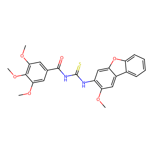 3,4,5-trimethoxy-N-((2-methoxydibenzo[b,d]furan-3-yl)carbamothioyl)benzamide structure