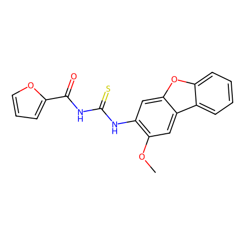 N-((2-methoxydibenzo[b,d]furan-3-yl)carbamothioyl)furan-2-carboxamide structure