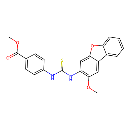Methyl 4-(3-(2-methoxydibenzo[b,d]furan-3-yl)thioureido)benzoate structure