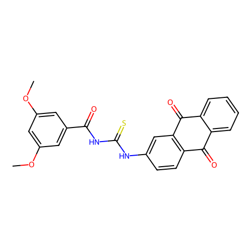 N-((9,10-dioxo-9,10-dihydroanthracen-2-yl)carbamothioyl)-3,5-dimethoxybenzamide structure